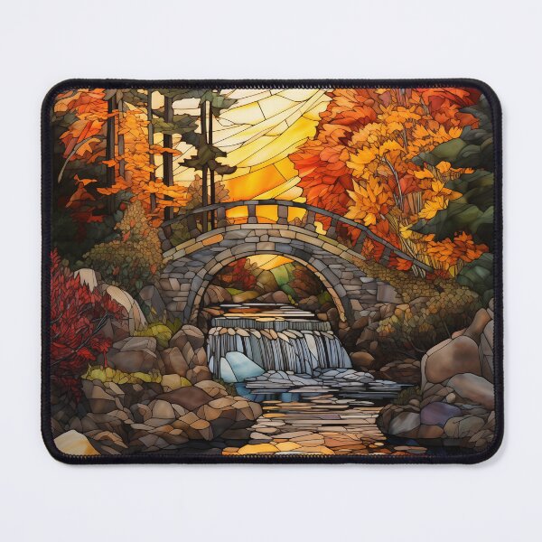 Item preview, Stained Glass Sunset Over Arched Stone Bridge designed and sold by Matt's Artificial Nature.