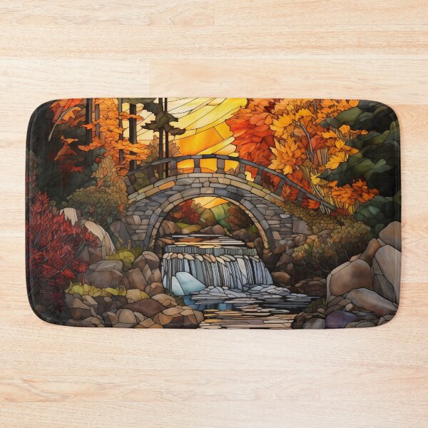 Item preview, Stained Glass Sunset Over Arched Stone Bridge designed and sold by Matt's Artificial Nature.
