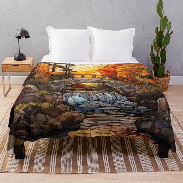 Item preview, Stained Glass Sunset Over Arched Stone Bridge designed and sold by Matt's Artificial Nature.