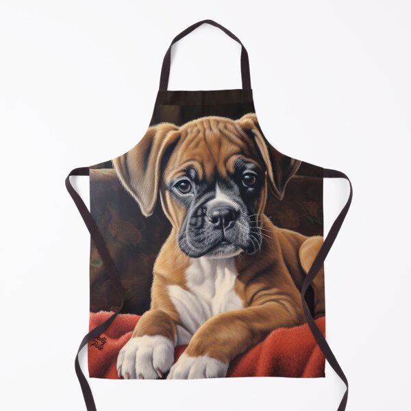 Item preview, little cute puppy boxer dog lies on red blanket designed and sold by WallyPink.