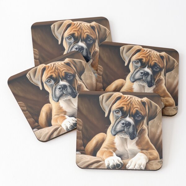 Item preview, cute boxer dog puppy lying on sofa designed and sold by WallyPink.