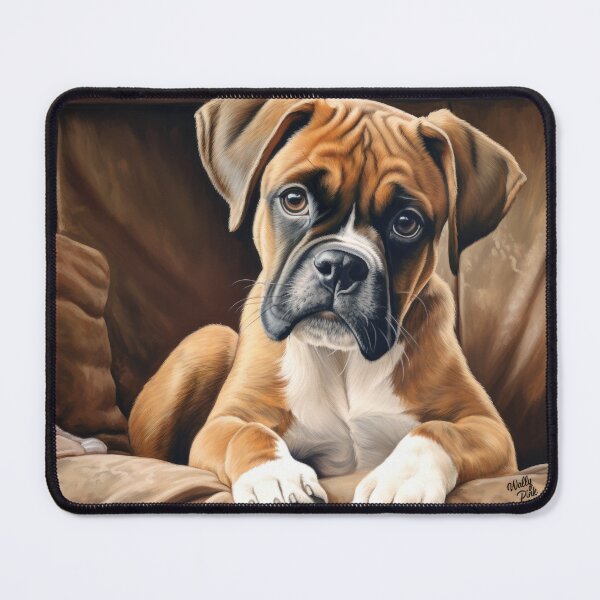 Item preview, cute boxer dog puppy lying on sofa designed and sold by WallyPink.