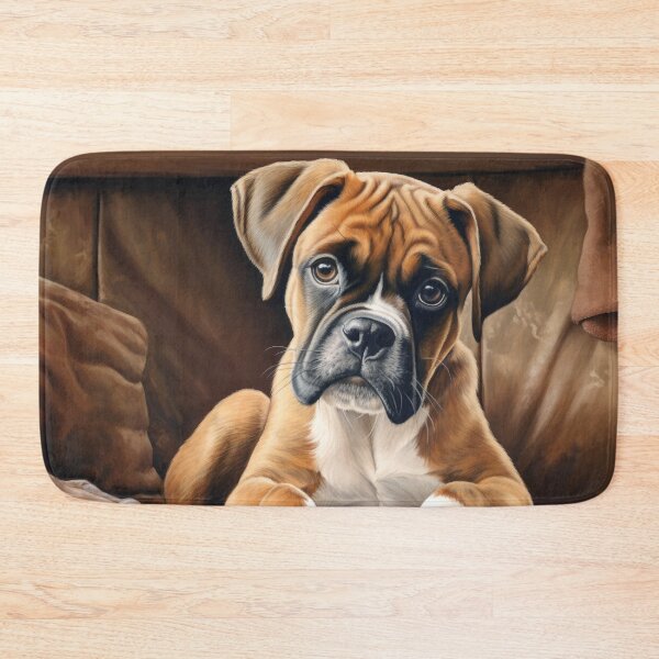 Item preview, cute boxer dog puppy lying on sofa designed and sold by WallyPink.