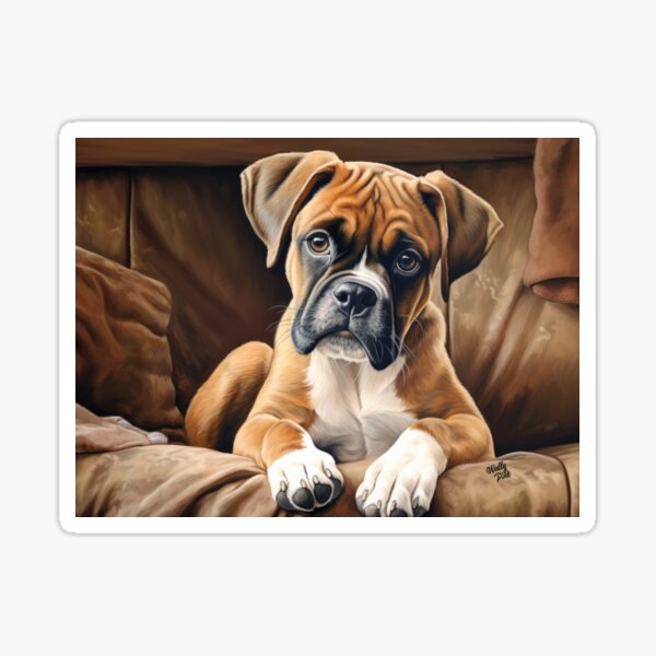 Artikel-Vorschau von niedlicher Boxer Hunde Welpe liegt auf Sofa, designt und verkauft von WallyPink.