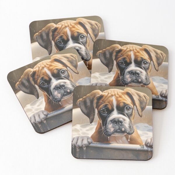 Item preview, cute little dog puppy boxer in the bathtub designed and sold by WallyPink.