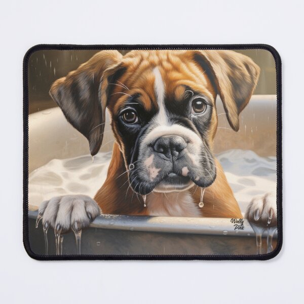 Item preview, cute little dog puppy boxer in the bathtub designed and sold by WallyPink.