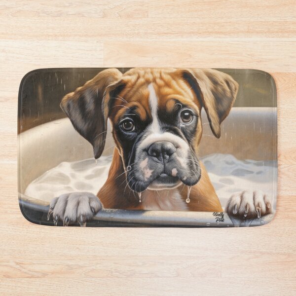 Item preview, cute little dog puppy boxer in the bathtub designed and sold by WallyPink.
