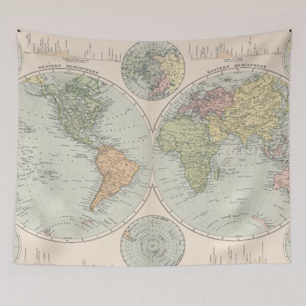 Item preview, Vintage Map of The World (1892) designed and sold by BravuraMedia.