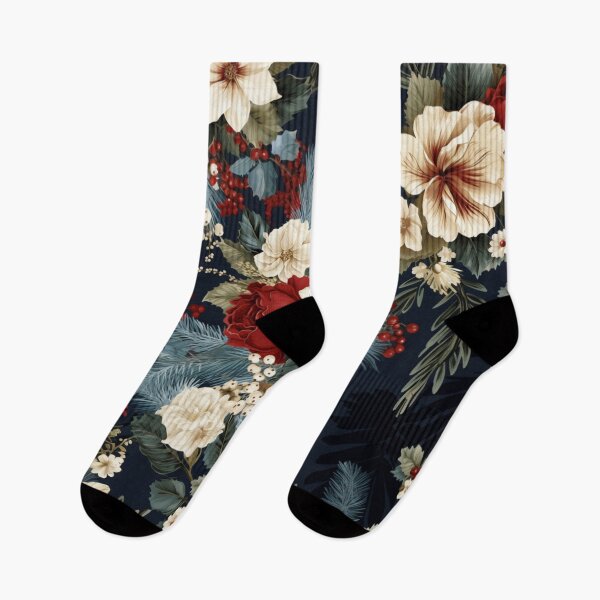 Item preview, Elegant Navy Christmas Print with Golden Poinsettia Flowers designed and sold by AgathaZolastore.