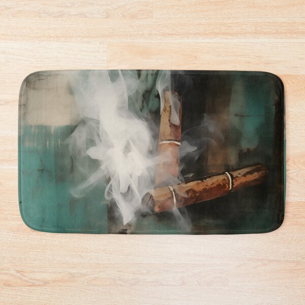 Item preview, Emerald Smoke Symphony - Contemporary Abstract Cigar Art with Vivid Colors and Grunge Background designed and sold by OlfactoART Studio.