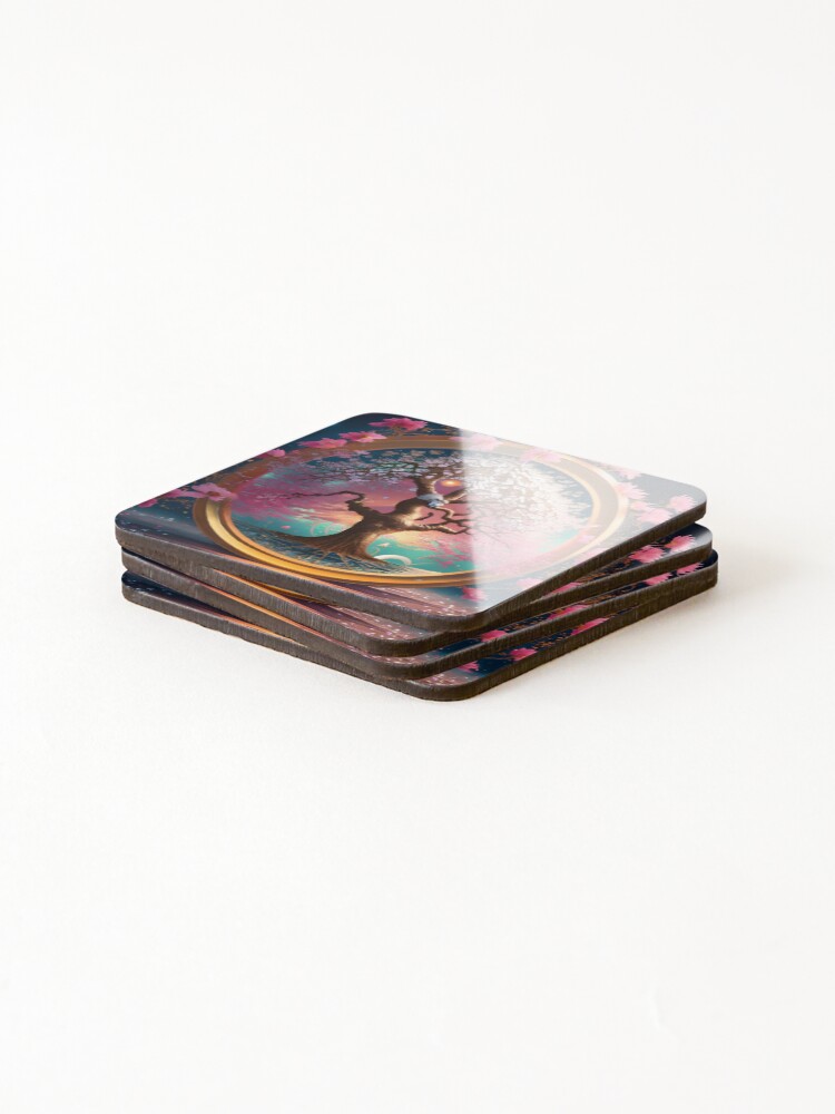 Thumbnail 4 of 5, Coasters (Set of 4), pink tree designed and sold by InnovaDigital.