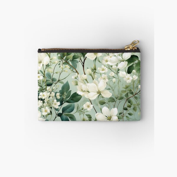 Item preview, White flowers on green background designed and sold by tivaslove.