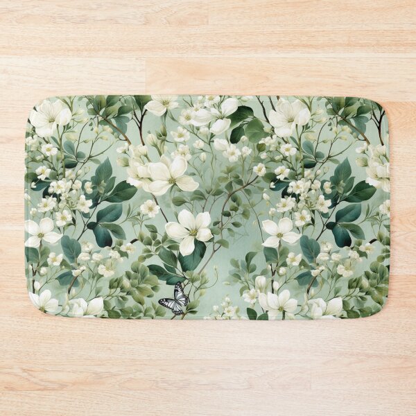 Item preview, White flowers on green background designed and sold by tivaslove.