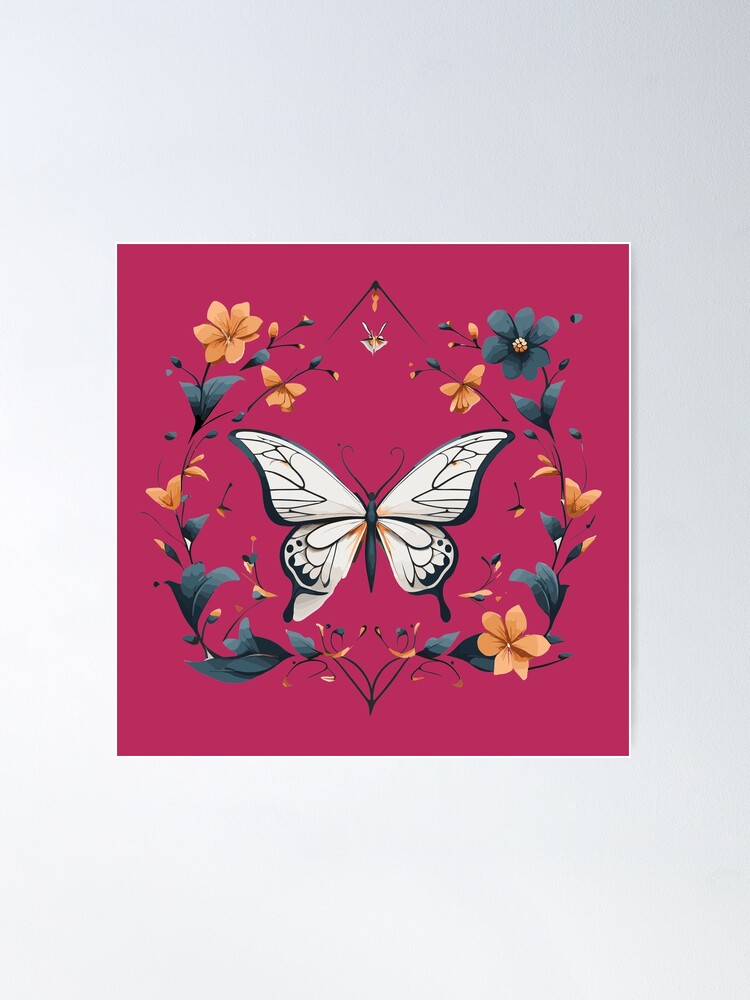 Symmetrical Minimalist Butterfly Metamorphosis and Flower Design II Poster  for Sale by KuroeStudio