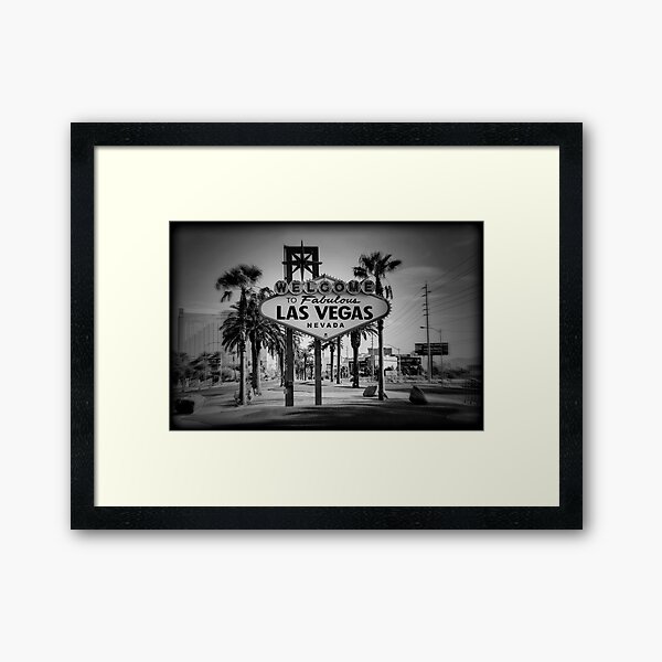 Welcome To Las Vegas Sign Series 3 of 6 Holga Black and White Framed Art Print