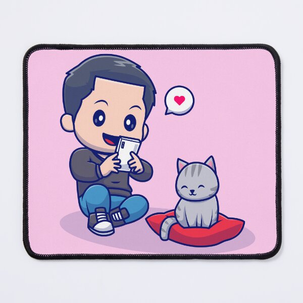Item preview, Cute Man Taking Cat Pillow Photo - Cartoon Vector Icon designed and sold by hjian8219.