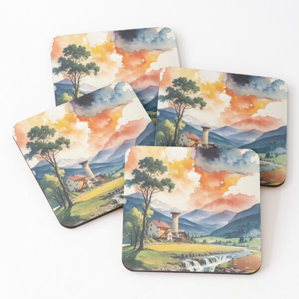 Item preview, 001 Serene Painting Landscape of a Mill with the River and Mountain designed and sold by Alexis Art Collection.