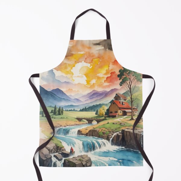 Item preview, 002 Serene Painting Landscape of a Mill with the River and Mountain designed and sold by Alexis Art Collection.