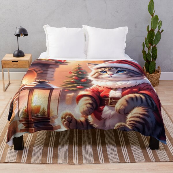 Item preview, Cute fluffy cat in Santa hat sitting at winter designed and sold by DeJuin.
