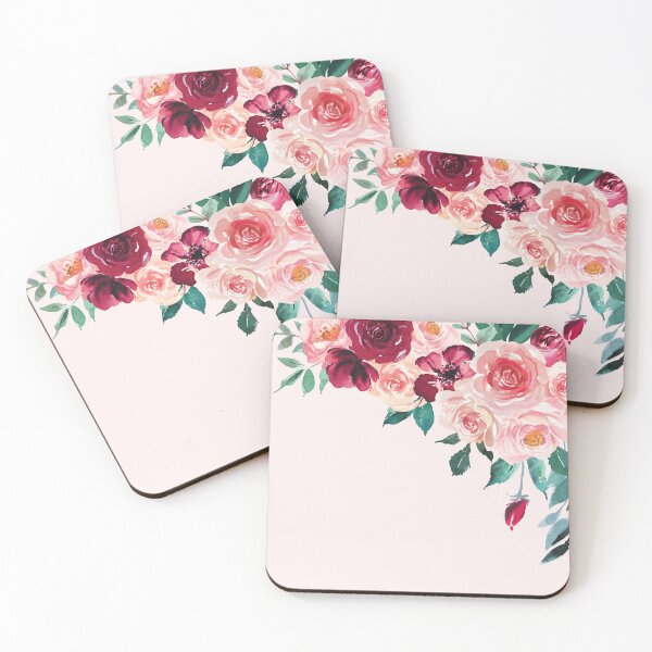 Item preview, Watercolor Boho Pink Red Burgundy Rose Flower Corner designed and sold by Nature Hues.