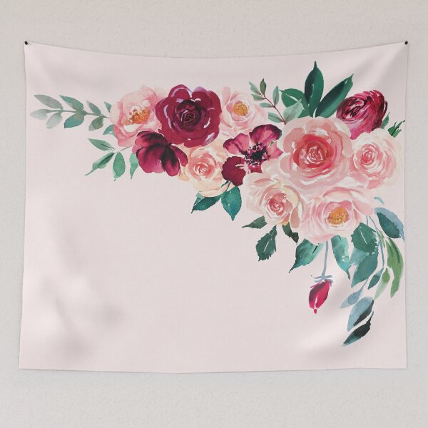 Item preview, Watercolor Boho Pink Red Burgundy Rose Flower Corner designed and sold by Nature Hues.