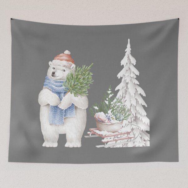 Item preview, A polar Christmas bear in snow, Christmas tree merry Christmas designed and sold by LionessLove.