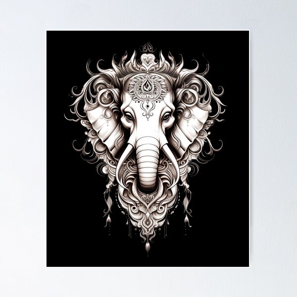Ornate inked decorative elephant portrait, mehndi and hamsa set. tribal  spiritual animal. Tattoo. Hand drawn vector illustration. . Stock Vector |  Adobe Stock
