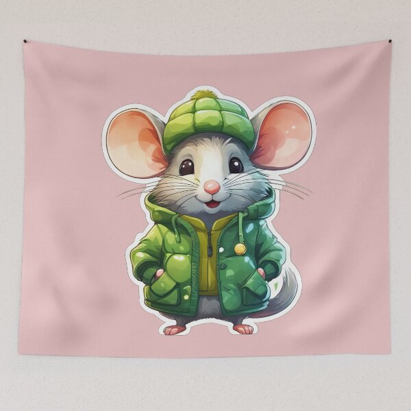 Item preview, Mouse in a green warm fluffy raincoat designed and sold by Bilisik.