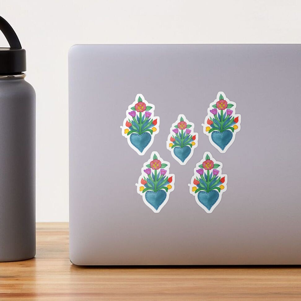 Flaming hearts blooms watercolor set Sticker