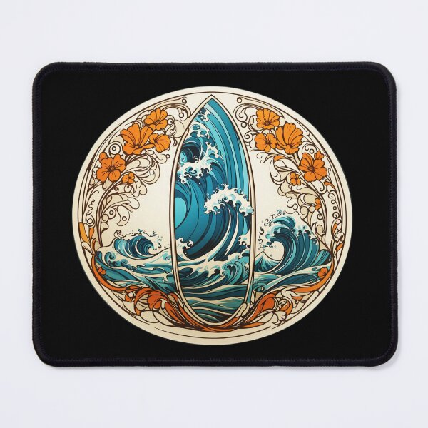 Item preview, Art Deco Surfboard with Waves Pattern designed and sold by NautiChic.