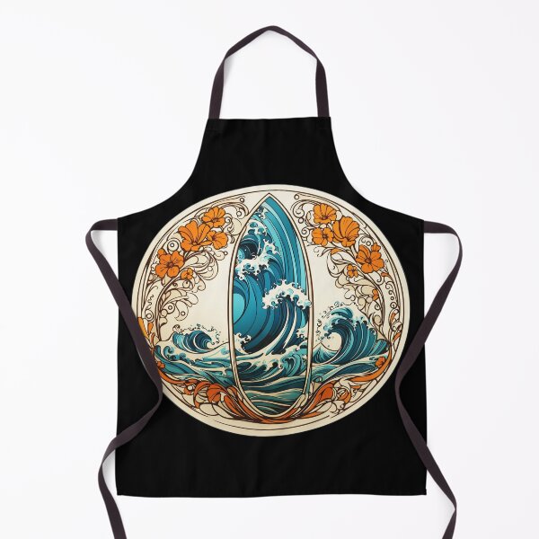 Item preview, Art Deco Surfboard with Waves Pattern designed and sold by NautiChic.