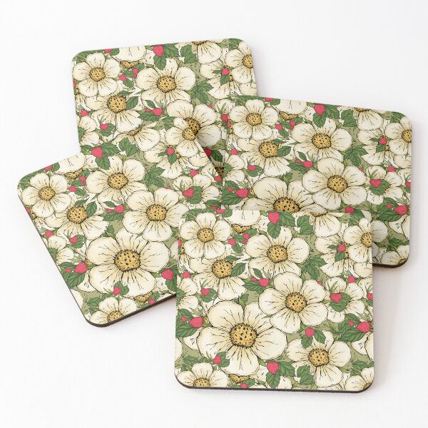 Item preview, White Strawberry Flowers: Delicate Florals, Tiny Pink Fruits designed and sold by rnmarts.