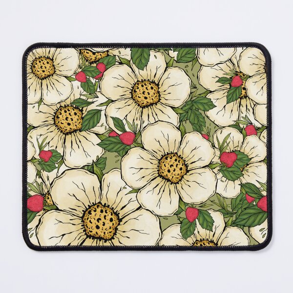 Item preview, White Strawberry Flowers: Delicate Florals, Tiny Pink Fruits designed and sold by rnmarts.
