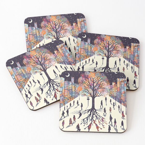 Item preview, Color splash art depicting groups of people and trees in the city designed and sold by Natcharee.