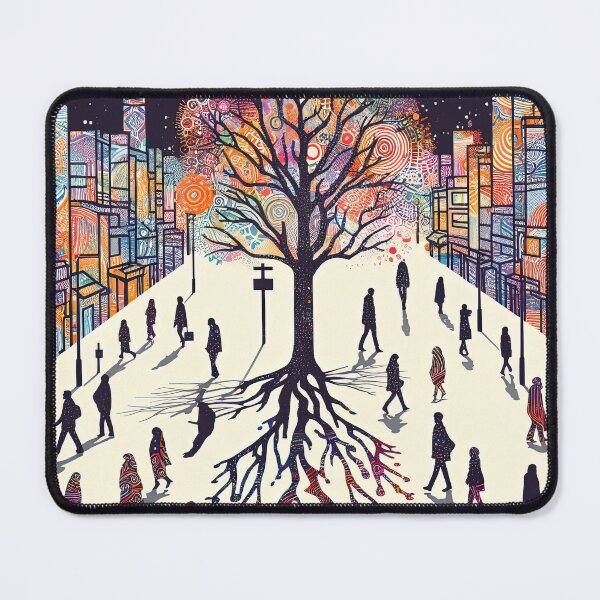 Item preview, Color splash art depicting groups of people and trees in the city designed and sold by Natcharee.