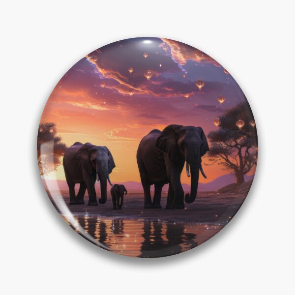 Item preview, Elephant Herd at Sunset by the River in Nature Reserve designed and sold by Domitian Tincaba.