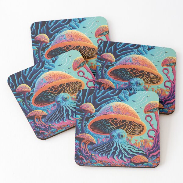 Item preview, Mushroom Coral Octopus Fantasy Hybrid Sea Plant Creature Surreal Seascape Bright Paint Style designed and sold by AizyAlien.