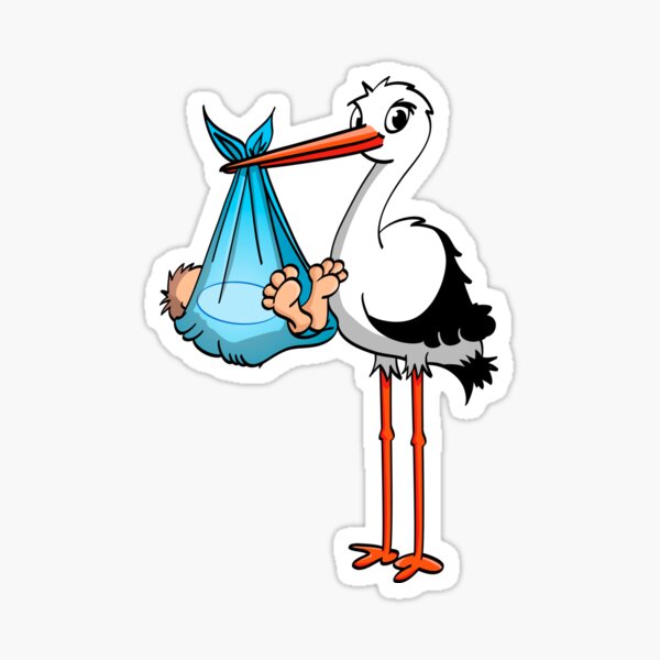 The stork who delivers the baby boy. Vector gender illustration. Sticker