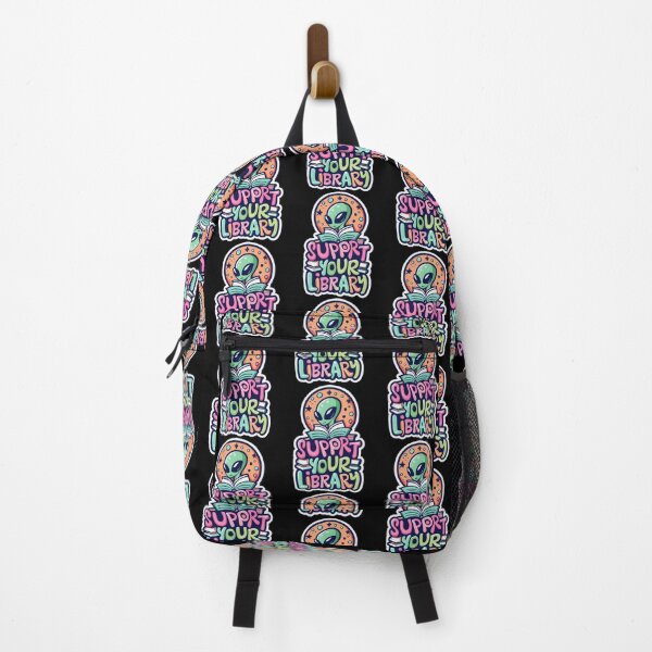 Item preview, Support Your Local Library Reading Readers Books Lovers Alien Green Turquoise typography designed and sold by sadedream.
