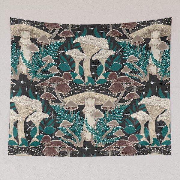 Item preview, Moody Moonlit Mushroom Damask designed and sold by Perrin Le Feuvre.