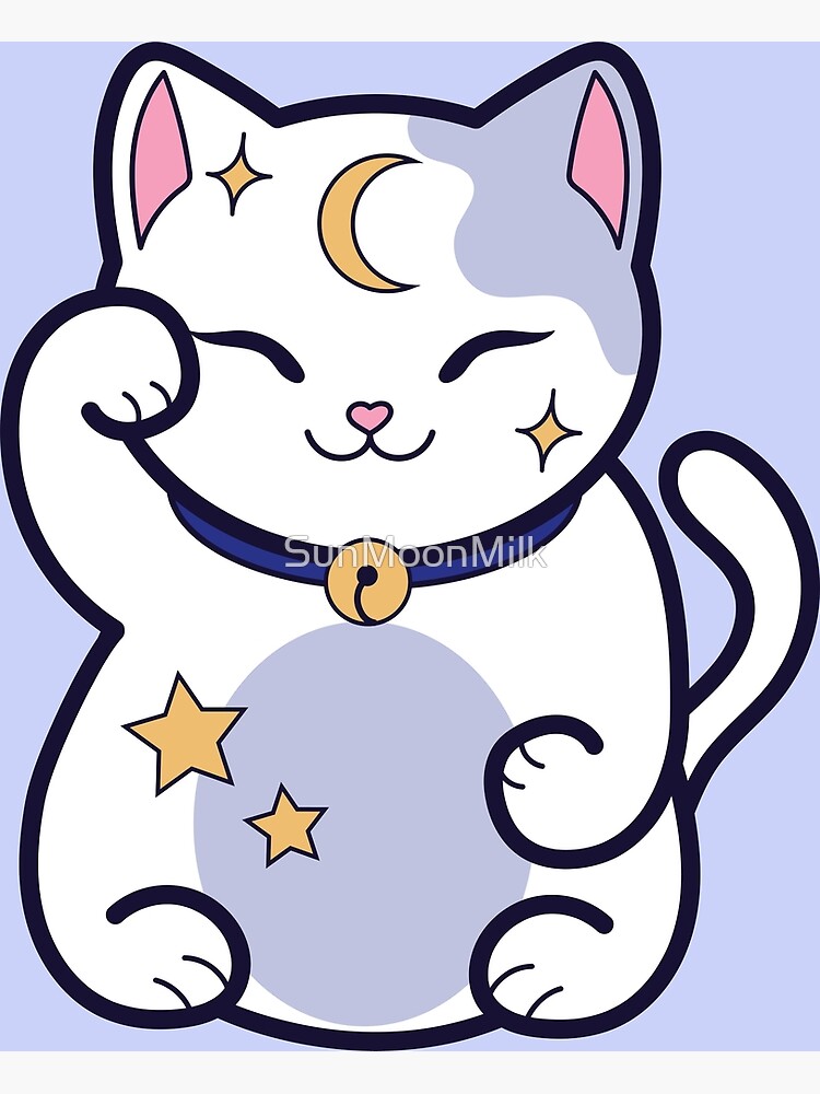 Kawaii Moon Lucky Cat Poster by SunMoonMilk