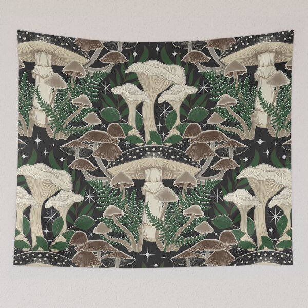 Item preview, Moody Moonlit Mushroom Damask - green  designed and sold by Perrin Le Feuvre.