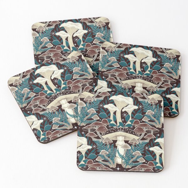 Item preview, Moody Moonlit Mushroom Damask - teal blue designed and sold by Perrin Le Feuvre.