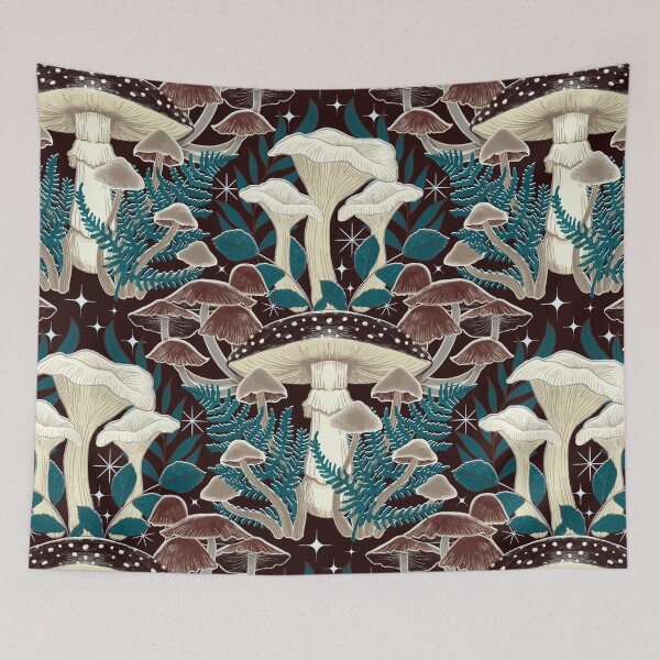 Item preview, Moody Moonlit Mushroom Damask - teal blue designed and sold by Perrin Le Feuvre.