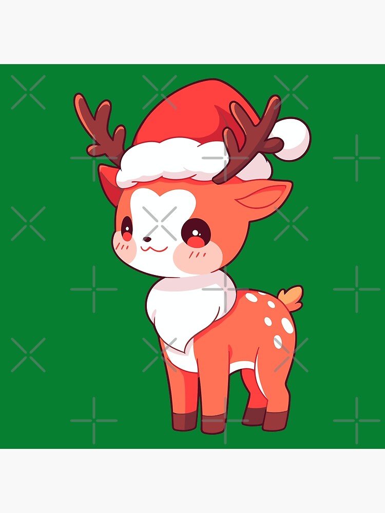 cute Kawaii christmas Reindeer in santa hat Art Print for Sale by Niktarka