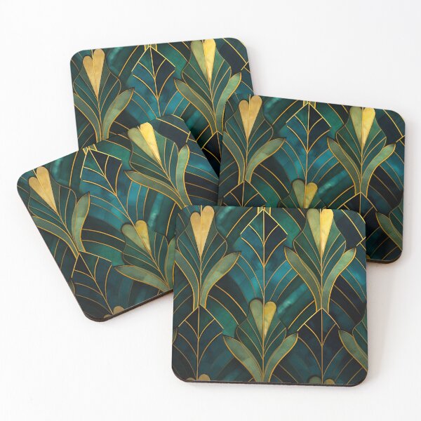 Item preview, Luxurious Aesthetic Vintage Inspired Teal and Gold Leaves Pattern designed and sold by Vic Torys ☆.