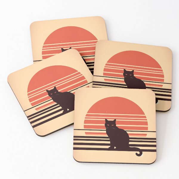 Item preview, Black Cat on a Red Retro Sun Setting designed and sold by TirConnaill.