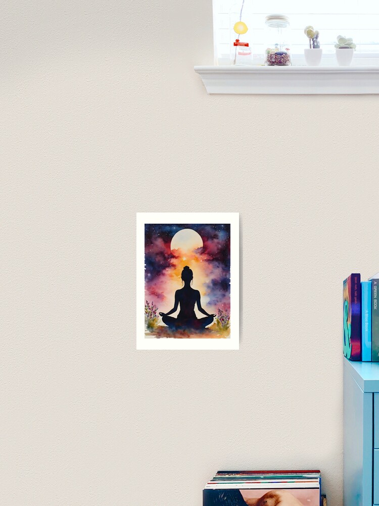 Yoga girl Meditating - Silhouette Spiritual Meditation Art | Art Print