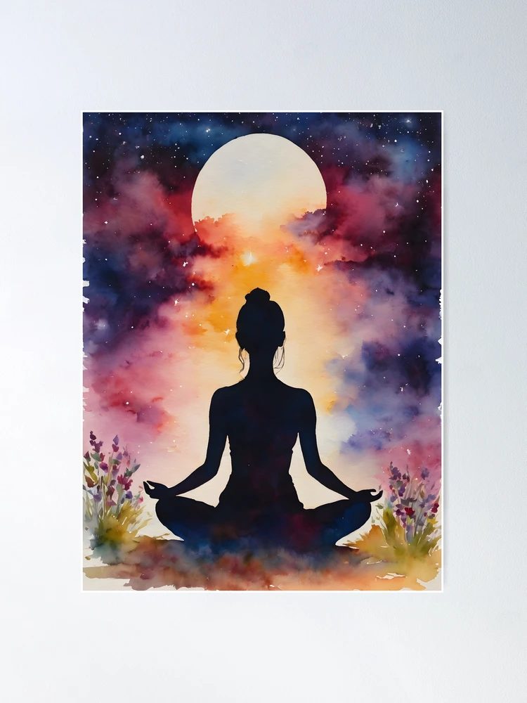 Meditating woman yoga mat canvas art