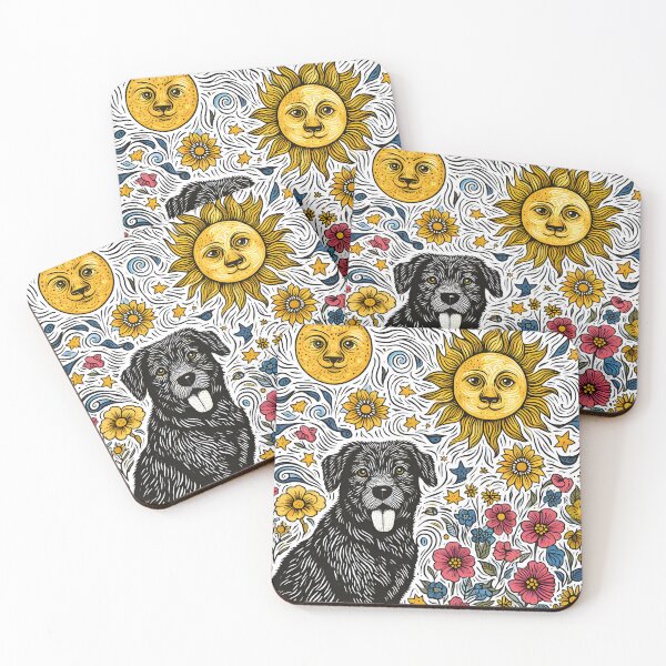 Item preview, black dog in flower garden designed and sold by ArisaHong.